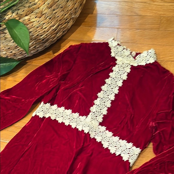 Vintage Burgundy velvet Maxi Dress with Cream Details - Picture 2 of 5